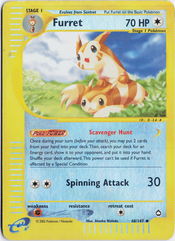 Carta Pokémon Furret · Aquapolis #48/147 (LP) — pieza única en Moon's Collectibles México