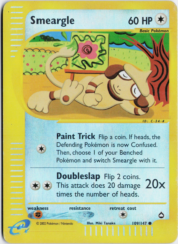 Carta Pokémon Smeargle · Aquapolis #109/147 (NM) — pieza única en Moon's Collectibles México