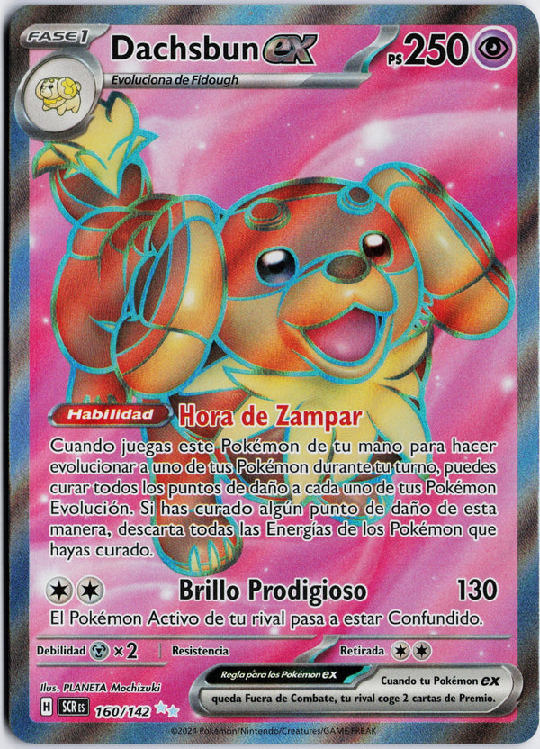 Carta Pokémon Dachsbun ex · Stellar Crown #160/142 (NM) — pieza única en Moon's Collectibles México