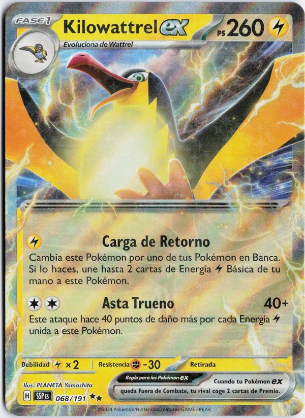 Carta Pokémon Kilowattrel ex · Surging Sparks #068/191 (NM) — pieza única en Moon's Collectibles México