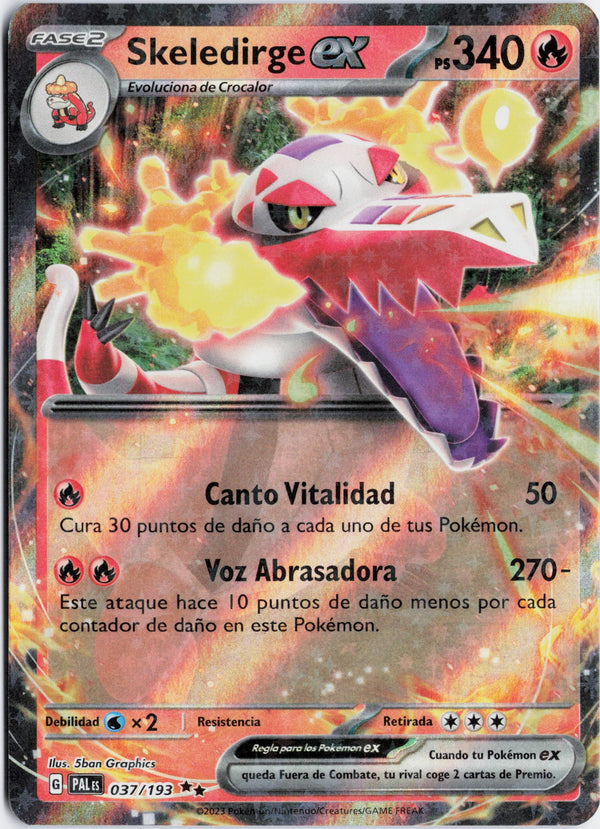 Carta Pokémon Skeledirge ex · Paldea Evolved #037/193 (NM) — pieza única en Moon's Collectibles México