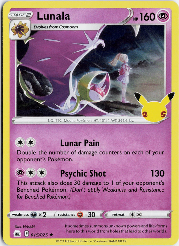Carta Pokémon Lunala · Celebrations #15 (NM) — pieza única en Moon's Collectibles México