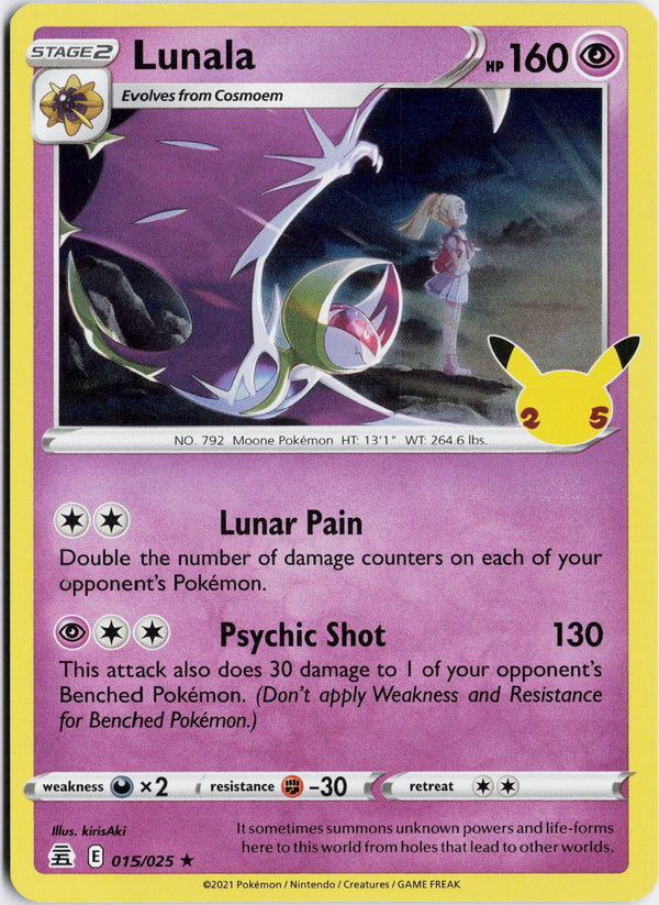 Carta Pokémon Lunala · Celebrations #15 (NM) — pieza única en Moon's Collectibles México