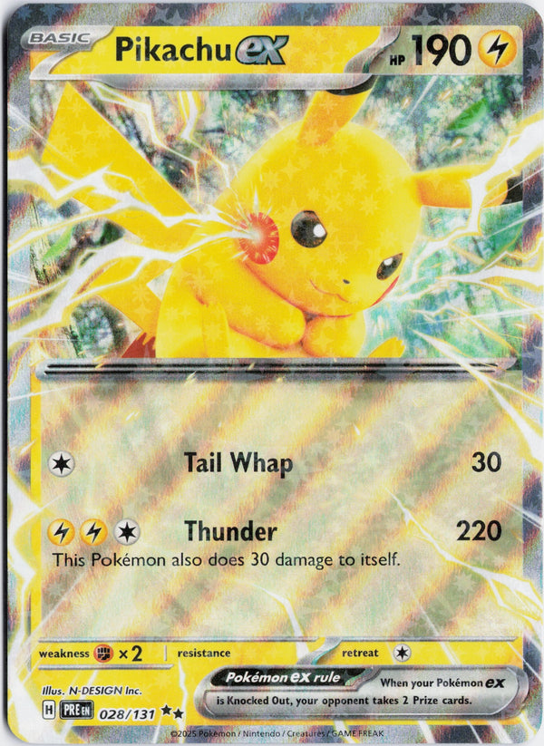 Carta Pokémon Pikachu ex · Prismatic Evolutions #028/131 (NM) — pieza única en Moon's Collectibles México