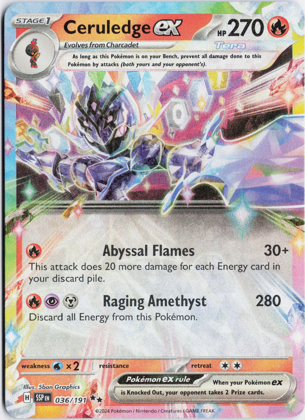 Carta Pokémon Ceruledge ex · Surging Sparks #036/191 (NM) — pieza única en Moon's Collectibles México