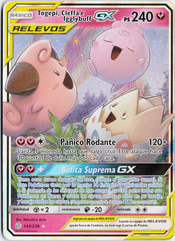 Carta Pokémon Togepi & Cleffa & Igglybuff-GX · Cosmic Eclipse #143/236 (NM) — pieza única en Moon's Collectibles México