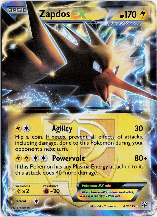 Carta Pokémon Zapdos-EX · Plasma Storm #48/135 (DMG) — pieza única en Moon's Collectibles México
