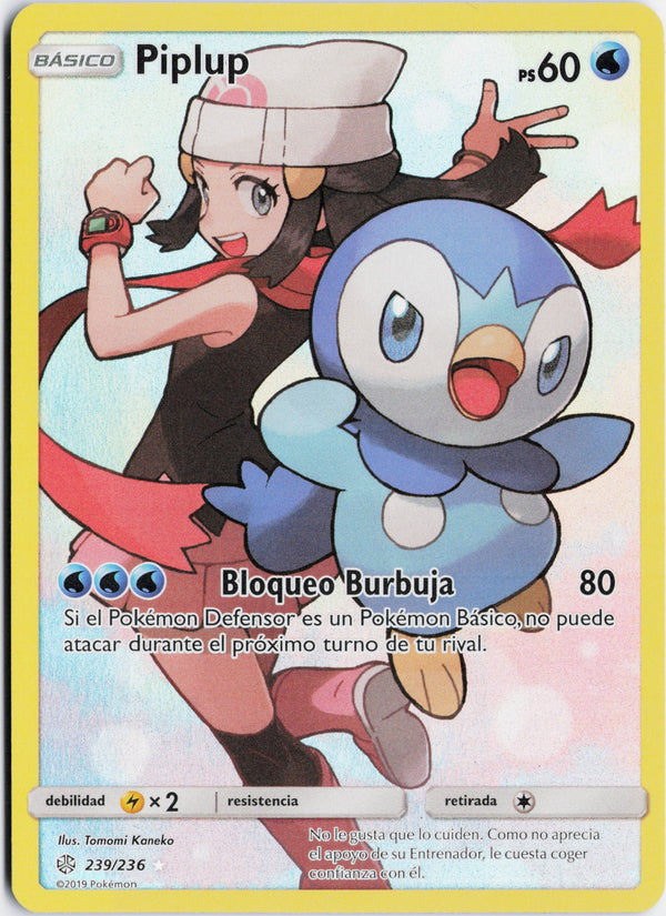 Carta Pokémon Piplup · Cosmic Eclipse #239/236 (NM) — pieza única en Moon's Collectibles México