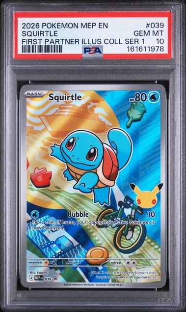 Carta Pokémon Squirtle · Mega Evolution Black Star Promos #039 (PSA 10) — pieza única en Moon's Collectibles México