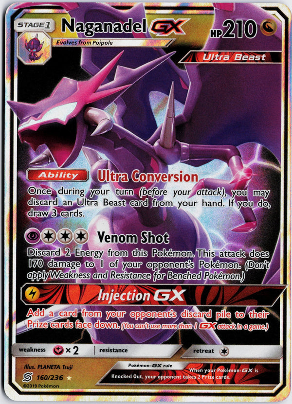 Carta Pokémon Naganadel-GX · Unified Minds #160/236 (NM) — pieza única en Moon's Collectibles México