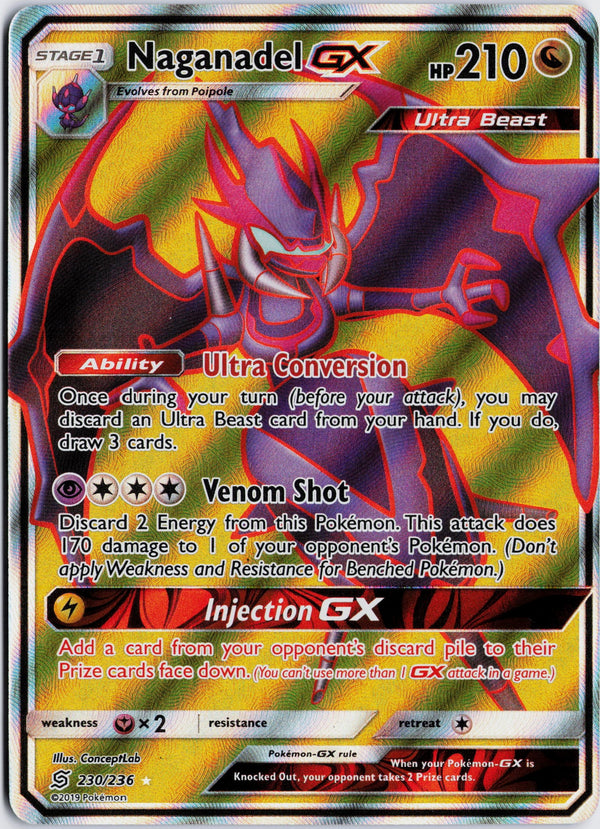 Carta Pokémon Naganadel-GX · Unified Minds #230/236 (NM) — pieza única en Moon's Collectibles México