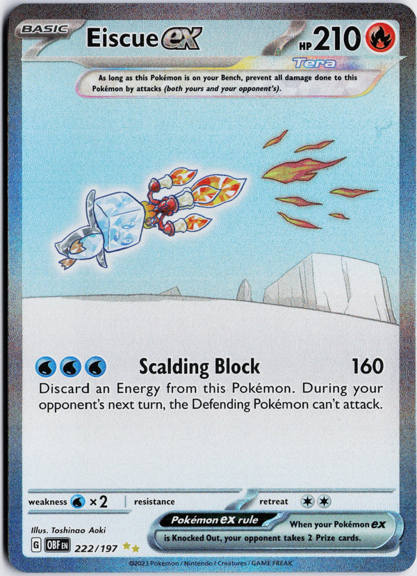 Carta Pokémon Eiscue ex · Obsidian Flames #222/197 (NM) — pieza única en Moon's Collectibles México