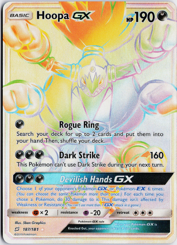 Carta Pokémon Hoopa-GX · Team Up #187/181 (NM) — pieza única en Moon's Collectibles México
