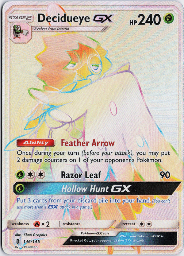 Carta Pokémon Decidueye-GX · Guardians Rising #146/145 (NM) — pieza única en Moon's Collectibles México