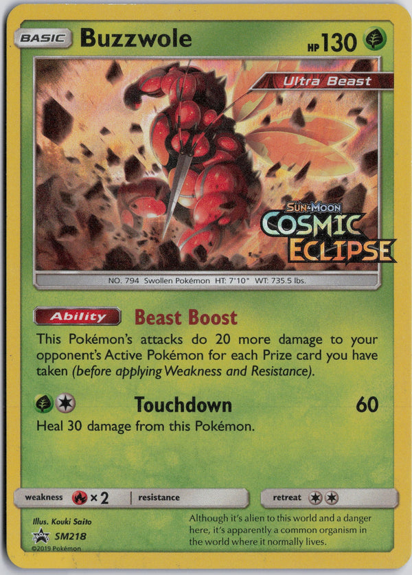 Carta Pokémon Buzzwole · SM Black Star Promos #SM218 (NM) — pieza única en Moon's Collectibles México