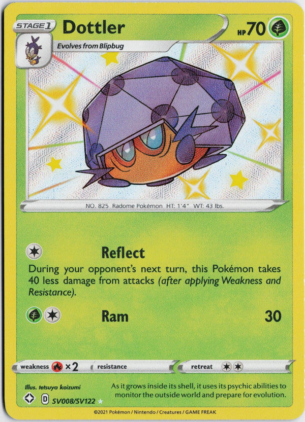 Carta Pokémon Dottler · Shining Fates Shiny Vault #SV008/SV122 (NM) — pieza única en Moon's Collectibles México