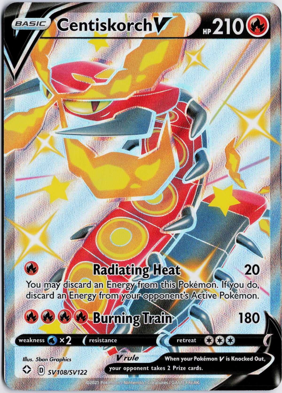 Escaneo HD del frente de Centiskorch V · Shining Fates Shiny Vault #SV108/SV122 en condición NM