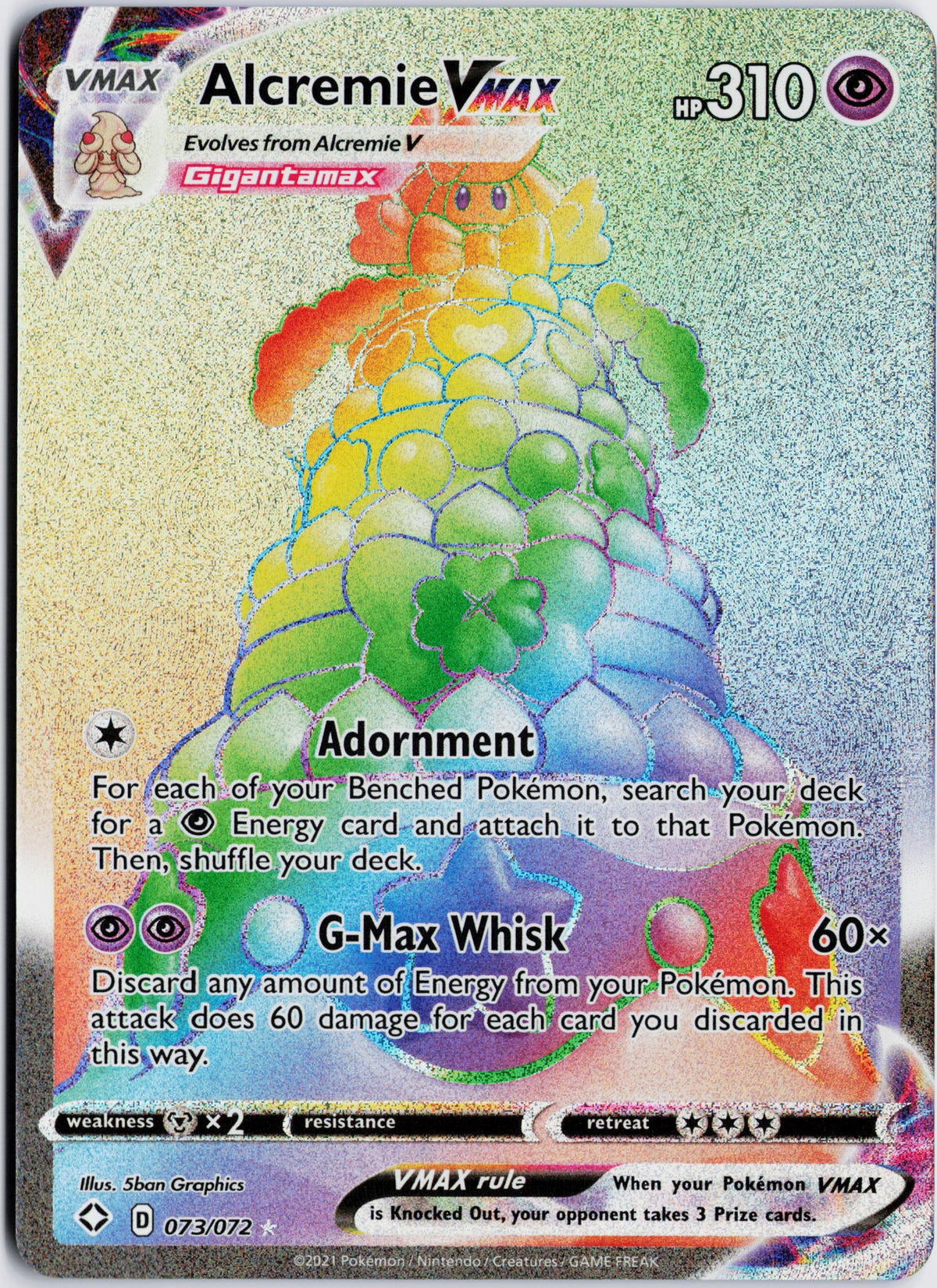 Escaneo HD del frente de Alcremie VMAX · Shining Fates #073/072 en condición NM