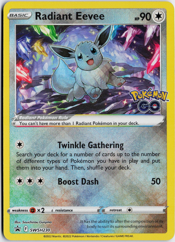 Carta Pokémon Radiant Eevee · SWSH Black Star Promos #SWSH230 (NM) — pieza única en Moon's Collectibles México