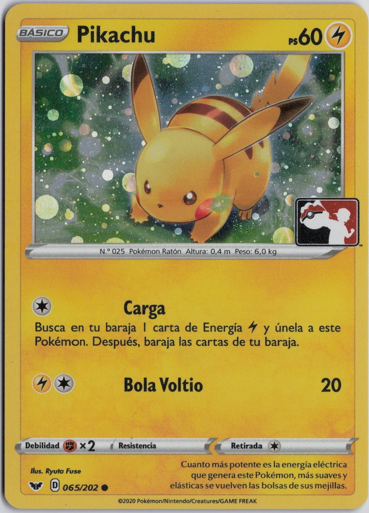 Escaneo HD del frente de Pikachu · Sword & Shield #065/202 en condición LP