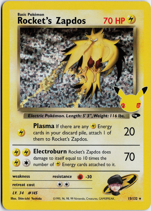 Carta Pokémon Rocket's Zapdos · Celebrations: Classic Collection #15 (NM) — pieza única en Moon's Collectibles México
