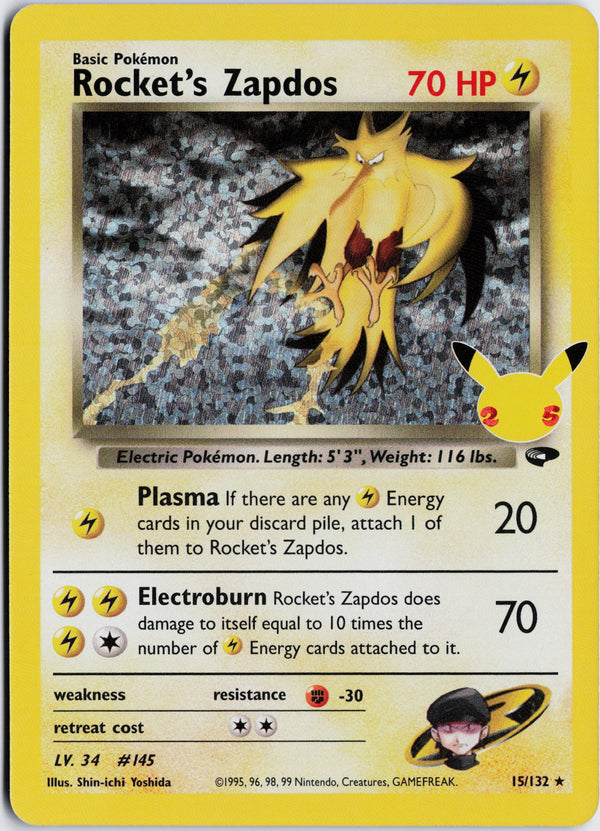 Carta Pokémon Rocket's Zapdos · Celebrations: Classic Collection #15 (NM) — pieza única en Moon's Collectibles México