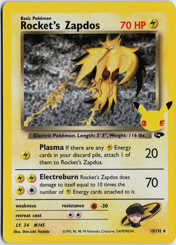 Carta Pokémon Rocket's Zapdos · Celebrations: Classic Collection #15 (NM) — pieza única en Moon's Collectibles México