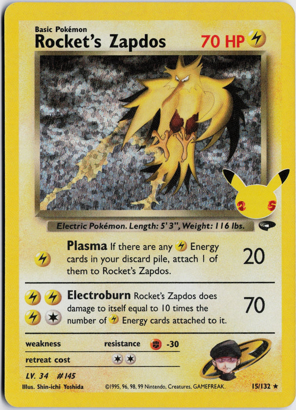 Carta Pokémon Rocket's Zapdos · Gym Challenge #15/132 (NM) — pieza única en Moon's Collectibles México