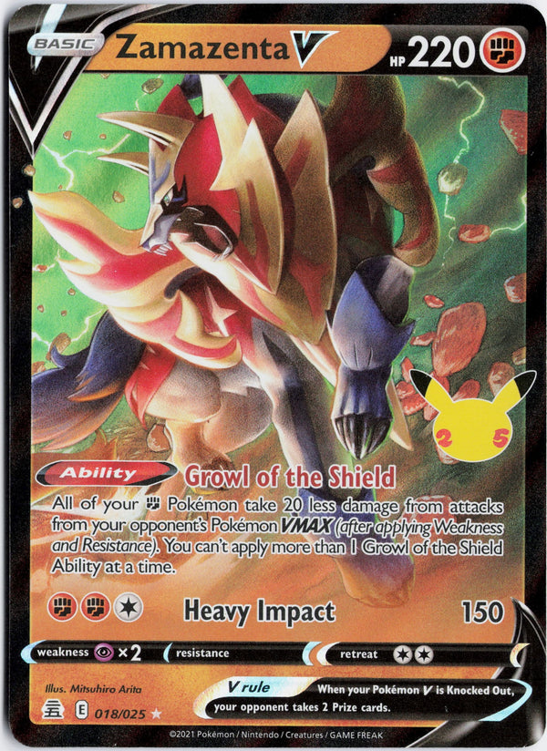 Carta Pokémon Zamazenta V · Celebrations #18 (NM) — pieza única en Moon's Collectibles México