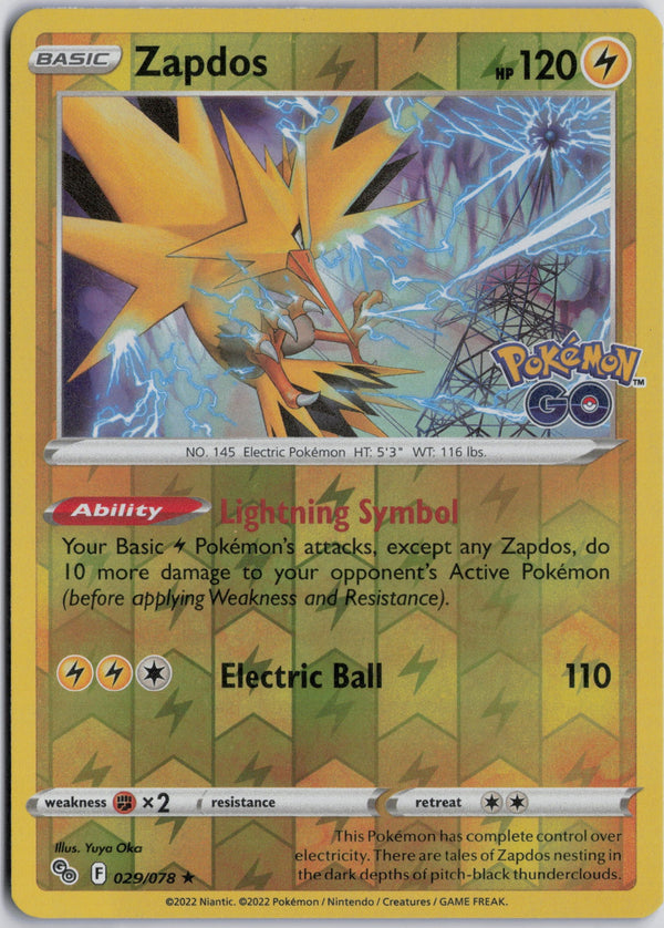 Carta Pokémon Zapdos · Pokémon GO #029/078 (NM) — pieza única en Moon's Collectibles México