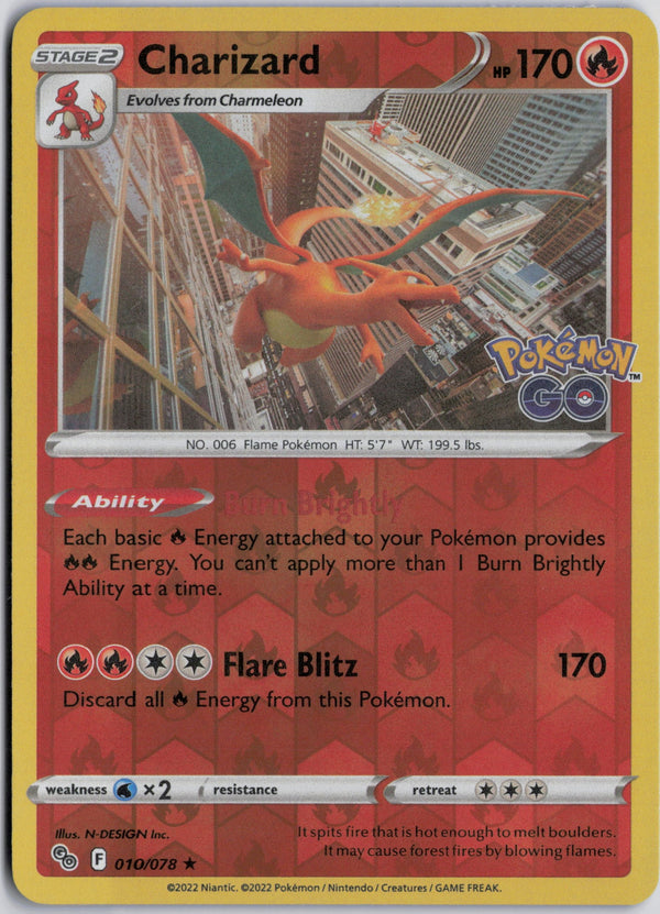 Carta Pokémon Charizard · Pokémon GO #010/078 (NM) — pieza única en Moon's Collectibles México