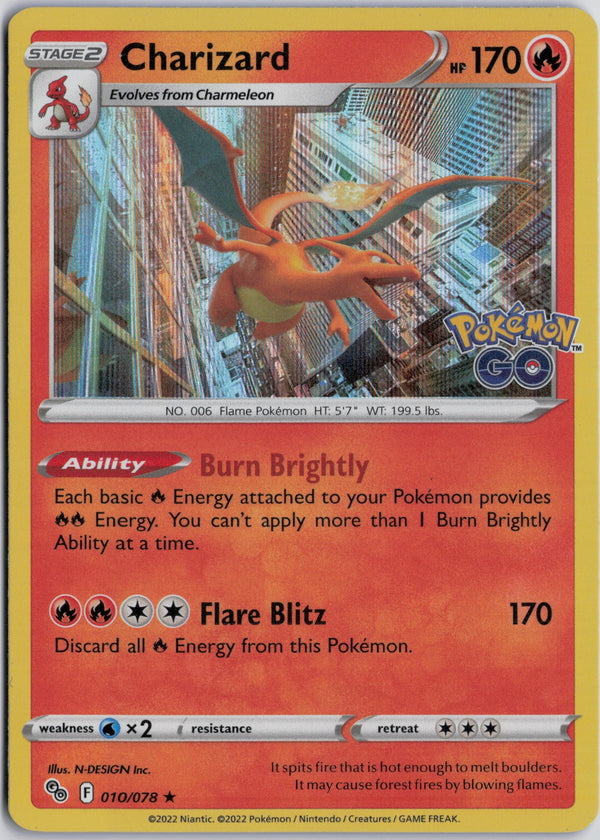 Carta Pokémon Charizard · Pokémon GO #010/078 (NM) — pieza única en Moon's Collectibles México