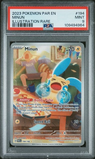 Carta Pokémon Minun · Paradox Rift #194/182 (PSA 9) — pieza única en Moon's Collectibles México