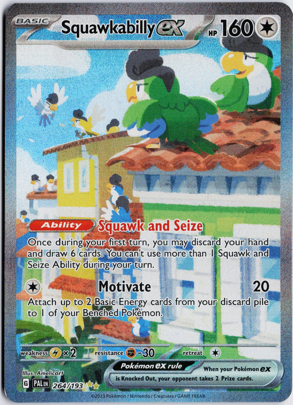 Carta Pokémon Squawkabilly ex · Paldea Evolved #264/193 (NM) — pieza única en Moon's Collectibles México