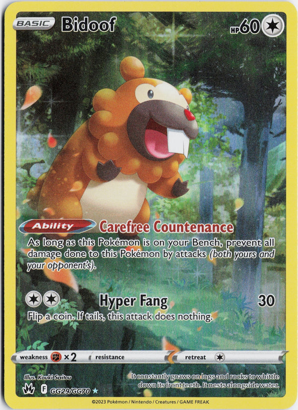 Carta Pokémon Bidoof · Crown Zenith Galarian Gallery #GG29/GG70 (NM) — pieza única en Moon's Collectibles México