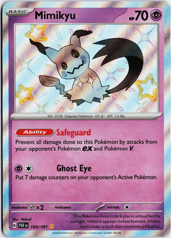 Carta Pokémon Mimikyu · Paldean Fates #160/091 (NM) — pieza única en Moon's Collectibles México