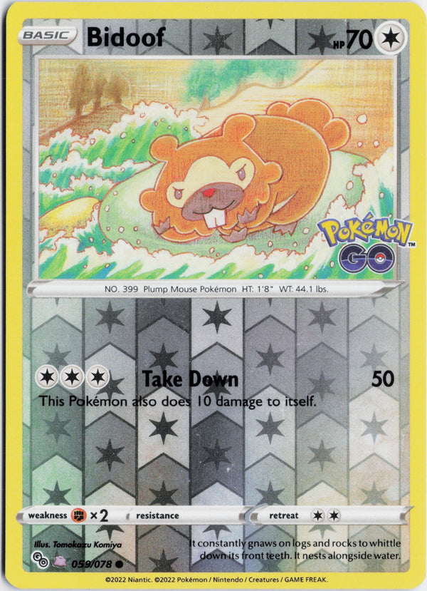 Carta Pokémon Bidoof · Pokémon GO #059/078 (NM) — pieza única en Moon's Collectibles México