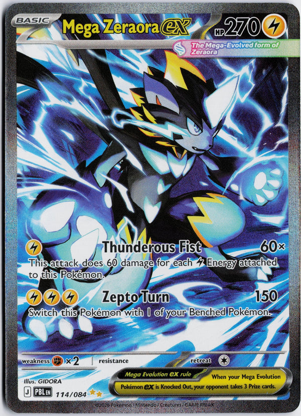 Carta Pokémon Mega Zeraora ex · Pitch Black #114/084 (NM) — pieza única en Moon's Collectibles México
