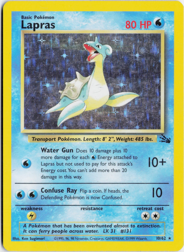Carta Pokémon Lapras · Fossil #10/62 (HP) — pieza única en Moon's Collectibles México