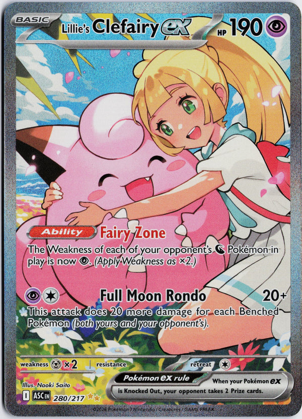 Carta Pokémon Lillie's Clefairy ex · Ascended Heroes #280/217 (NM) — pieza única en Moon's Collectibles México