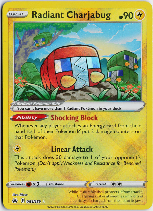 Carta Pokémon Radiant Charjabug · Crown Zenith #051/159 (NM) — pieza única en Moon's Collectibles México