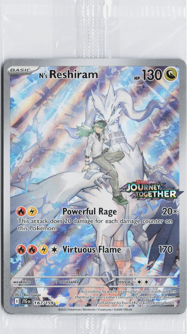Carta Pokémon N's Reshiram · Journey Together #167/159 (NM) — pieza única en Moon's Collectibles México