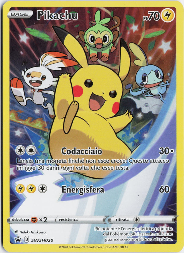 Carta Pokémon Pikachu Italiano · SWSH Black Star Promos #SWSH020 (NM) — pieza única en Moon's Collectibles México