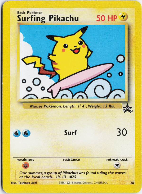 Carta Pokémon Surfing Pikachu · Wizards Black Star Promos #28 (MP) — pieza única en Moon's Collectibles México