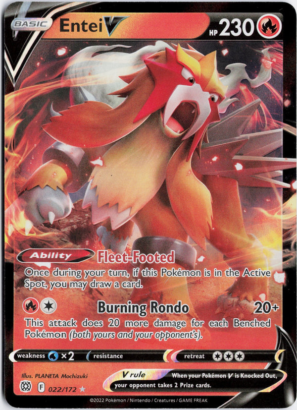 Carta Pokémon Entei V · Brilliant Stars #022/172 (NM) — pieza única en Moon's Collectibles México