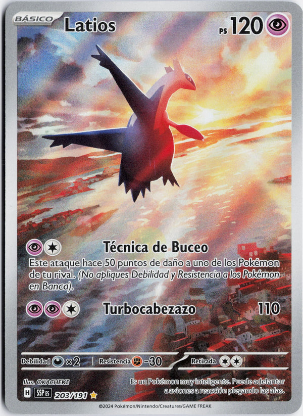 Carta Pokémon Latios · Surging Sparks #203/191 (NM) — pieza única en Moon's Collectibles México