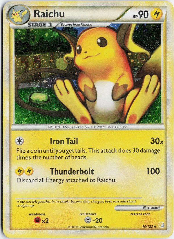 Carta Pokémon Raichu · HeartGold & SoulSilver #10/123 (LP) — pieza única en Moon's Collectibles México