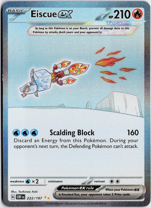 Carta Pokémon Eiscue ex · Obsidian Flames #222/197 (NM) — pieza única en Moon's Collectibles México