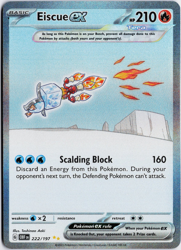 Carta Pokémon Eiscue ex · Obsidian Flames #222/197 (NM) — pieza única en Moon's Collectibles México