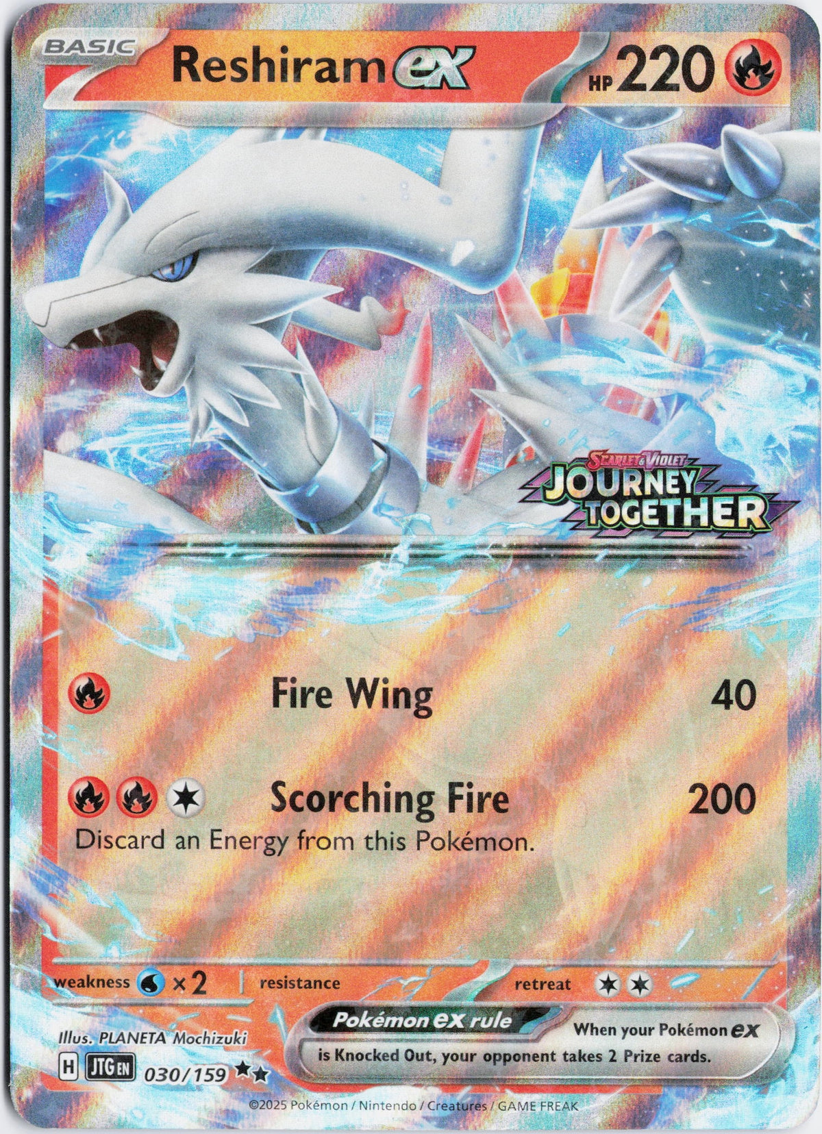 Escaneo HD del frente de Reshiram ex · Journey Together #030/159 en condición NM
